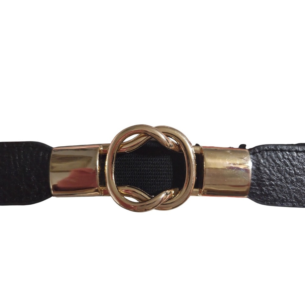 Womens Black Stretch Belt Gold Knot Buckle Fashion Accessory, 32 -38 - Picture 2 of 3